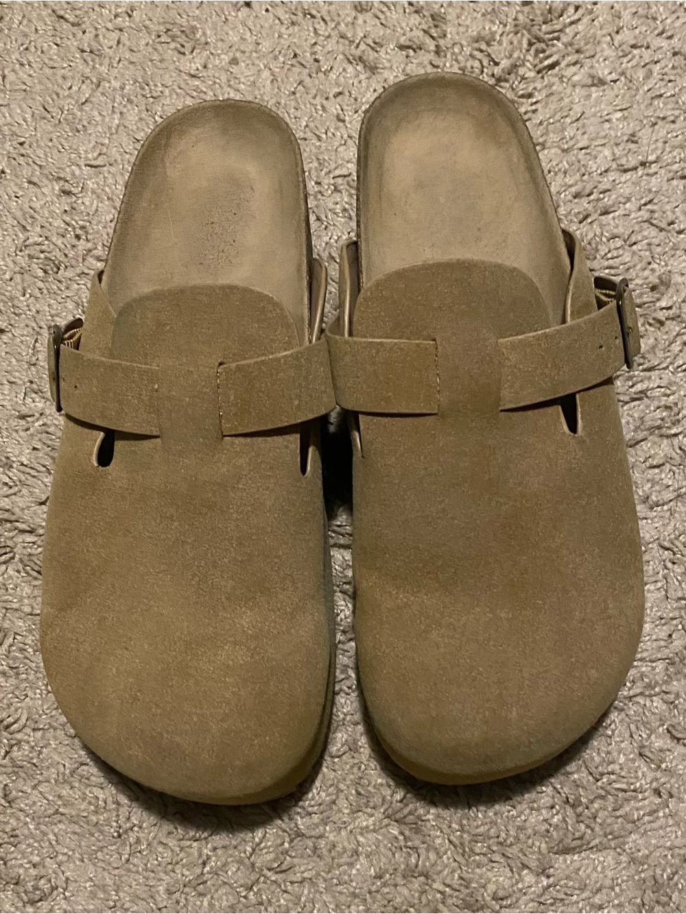 Womens Suede Slip-On Clog Sandals in Olive platform